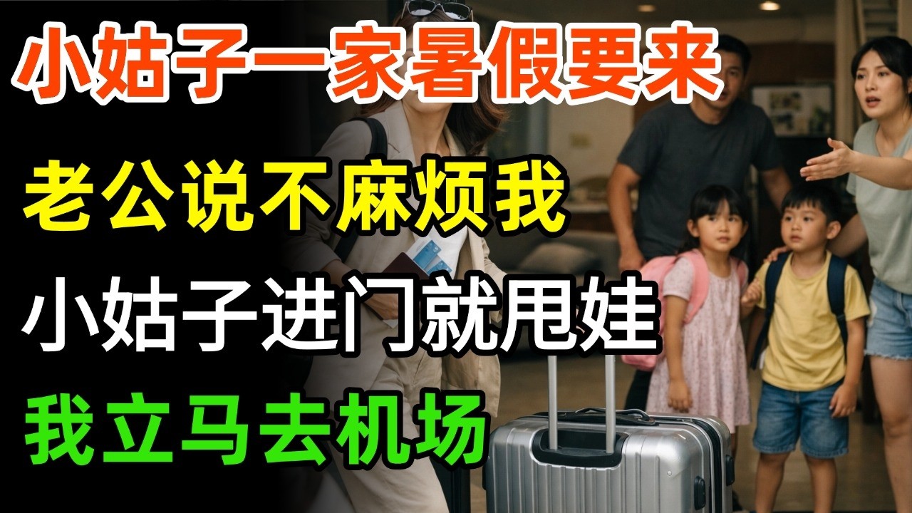老公執意接小姑子一家來過暑假，保證不麻煩我。小姑子進門：「嫂子，孩子就交給你啦！」我：巧了，公司派我出國研學半年，現在去機場#故事分享 #故事