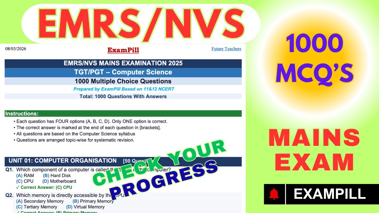 1000 MCQ's Live | Practice Session live | #EMRS Mains |
