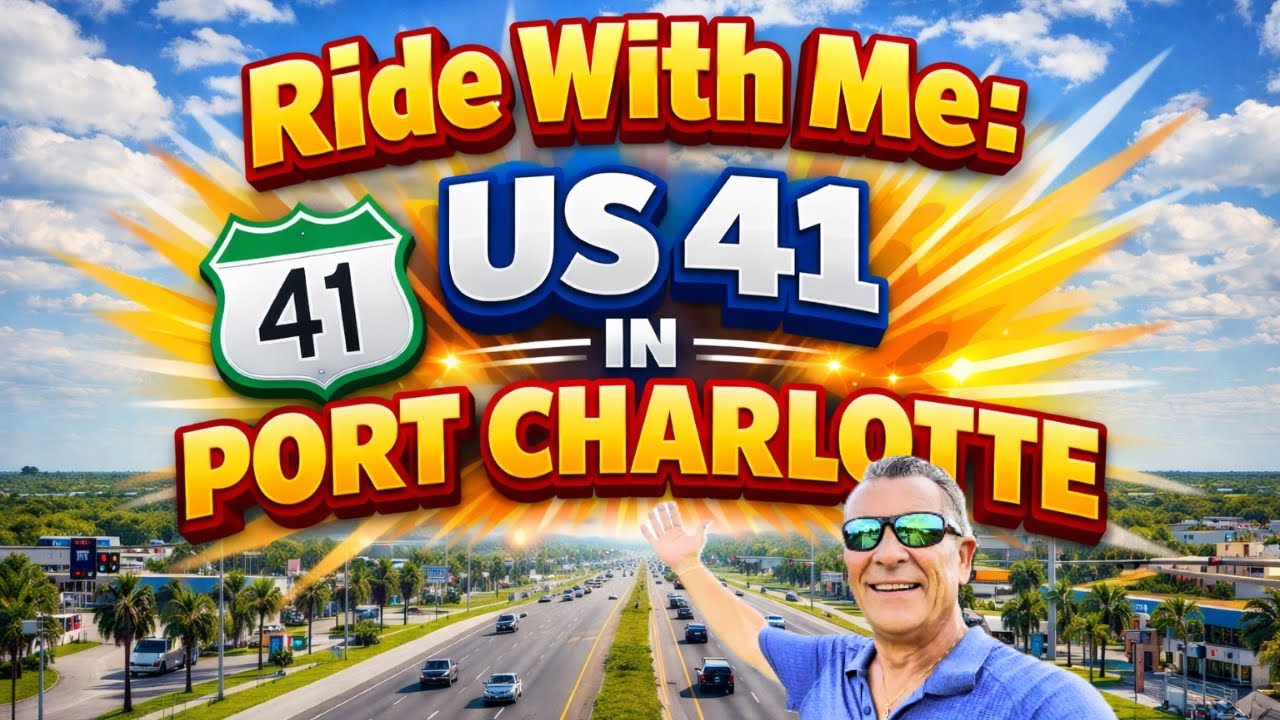 Прокатитесь вместе! Вид на трассу US 41N в районе Пойнт-Шарлотт, Флорида, и краткий обзор жилого ...