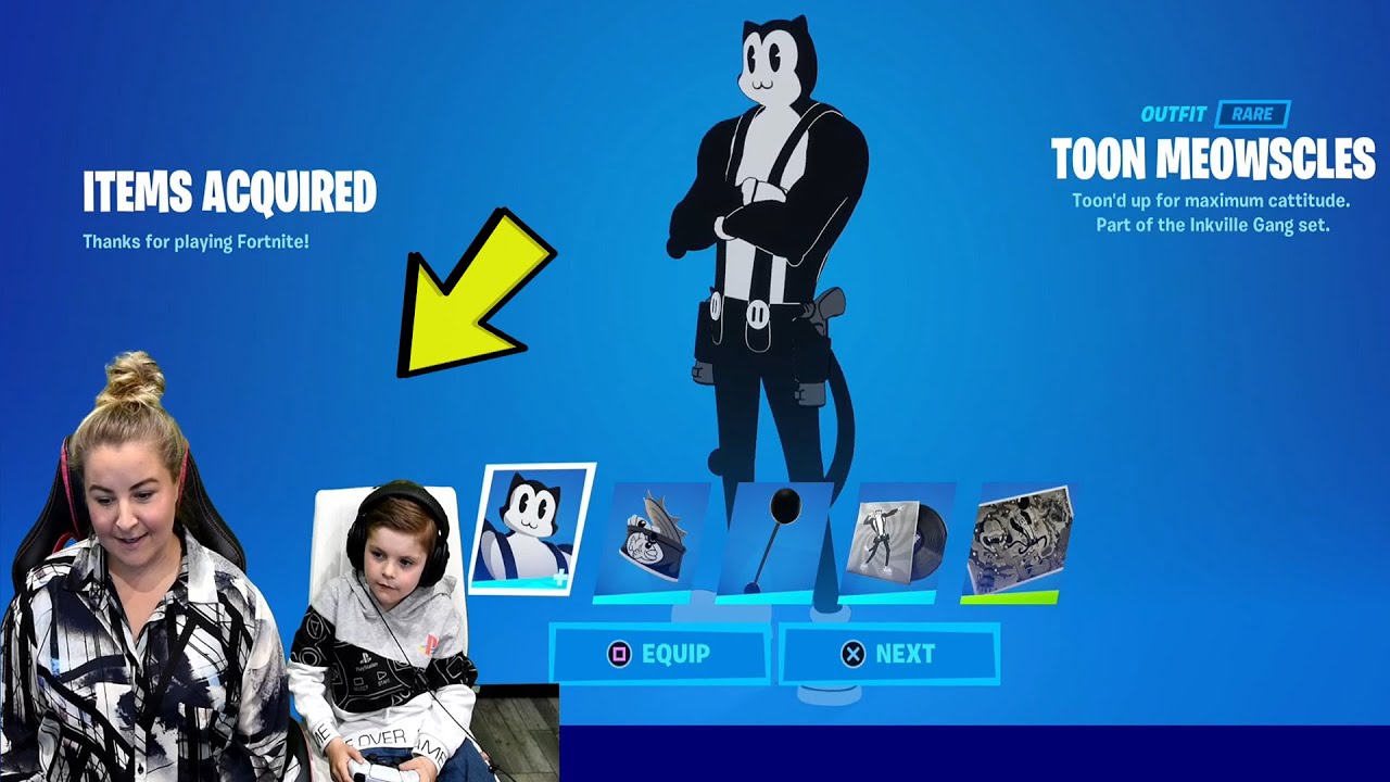 Mum Giving Her 7 Year Old Kid NEW TOON MEOWSCLES Fortnite Bundle! Unlocking Toon Meowscles Skin.