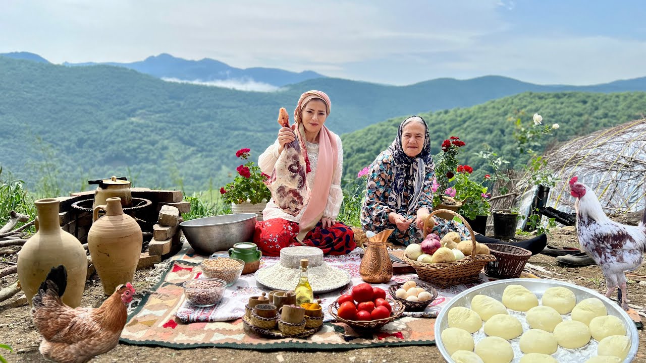 Daily Village Life IRAN | Baking Bread and Cooking Lamb Leg Abgoosht
