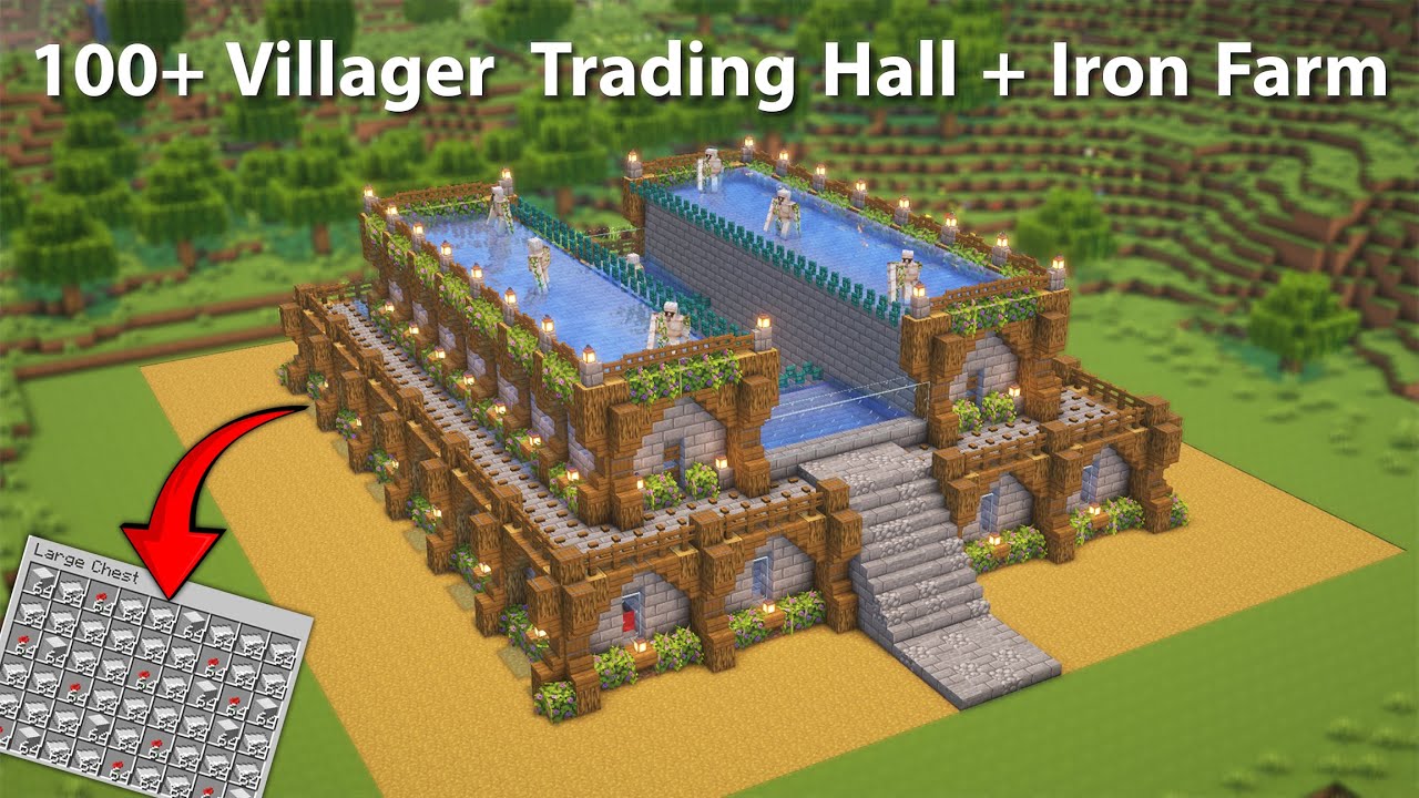 Ultimate 100+ Villager Trading Hall + Iron Farm | Works in Java & Bedrock