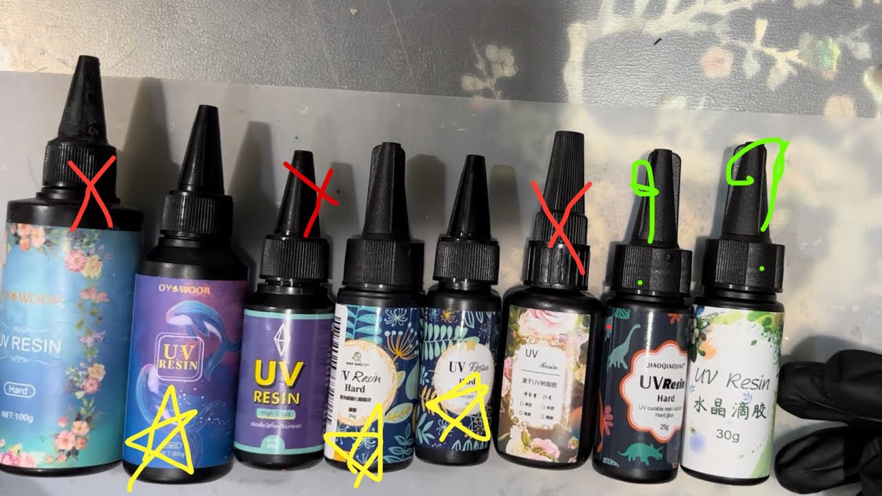 ทดสอบ uv resin กับความเหนียวและการแห้งเวลาใส่สี ยี่ห้อต่างๆ ใน shopee