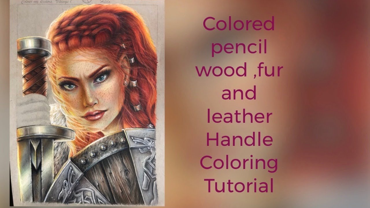 Colored pencil wood,fur and leather strap handle coloring tutorial