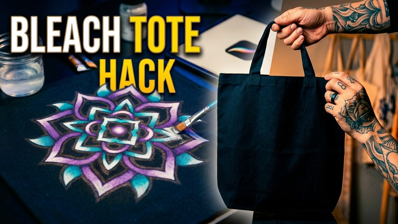 Сумка-шоппер с мандалой, сделанная своими руками с использованием отбеливателя и краски для ткани.