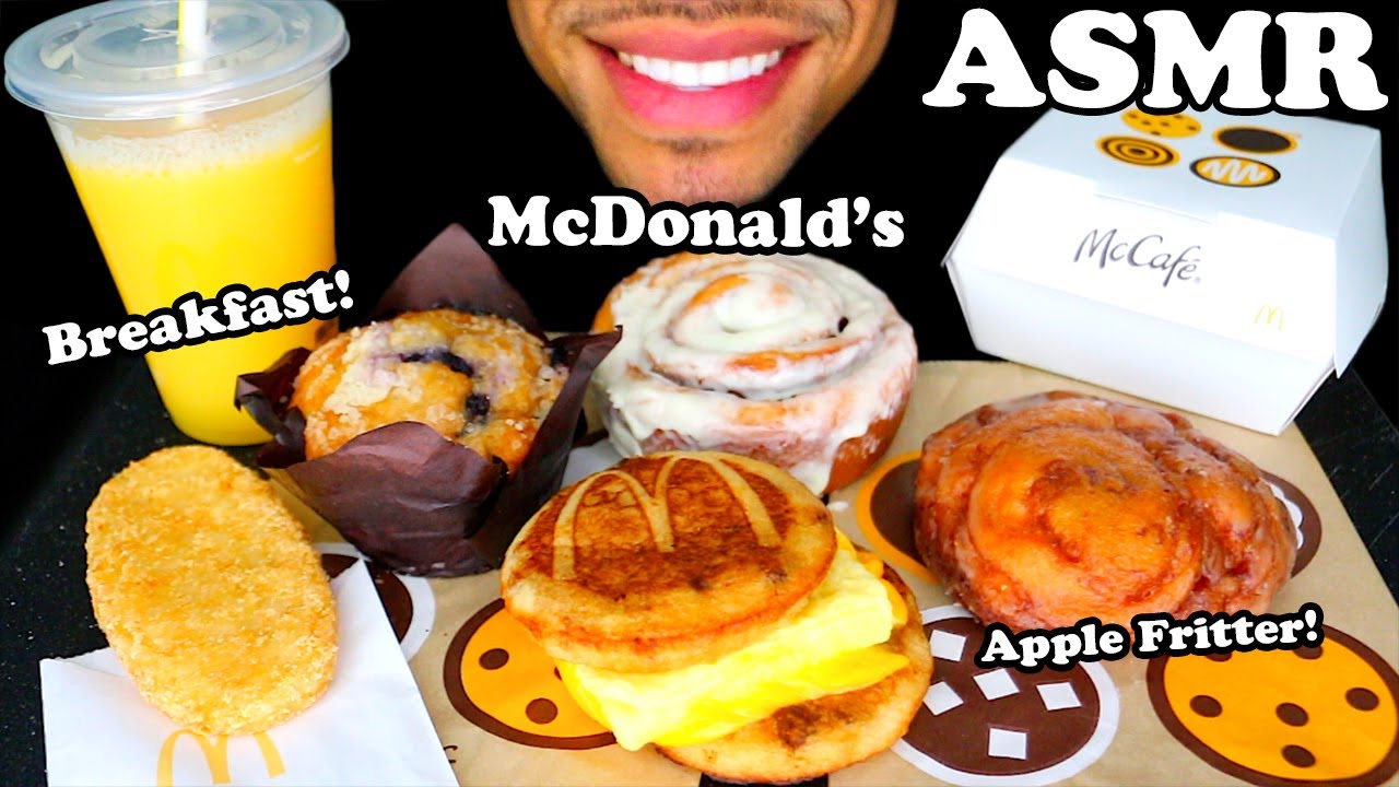 ASMR McDonalds Breakfast McCafe Bakery Mukbang Apple Fritter BlueberryMuffin Cinnamon Roll McGriddle