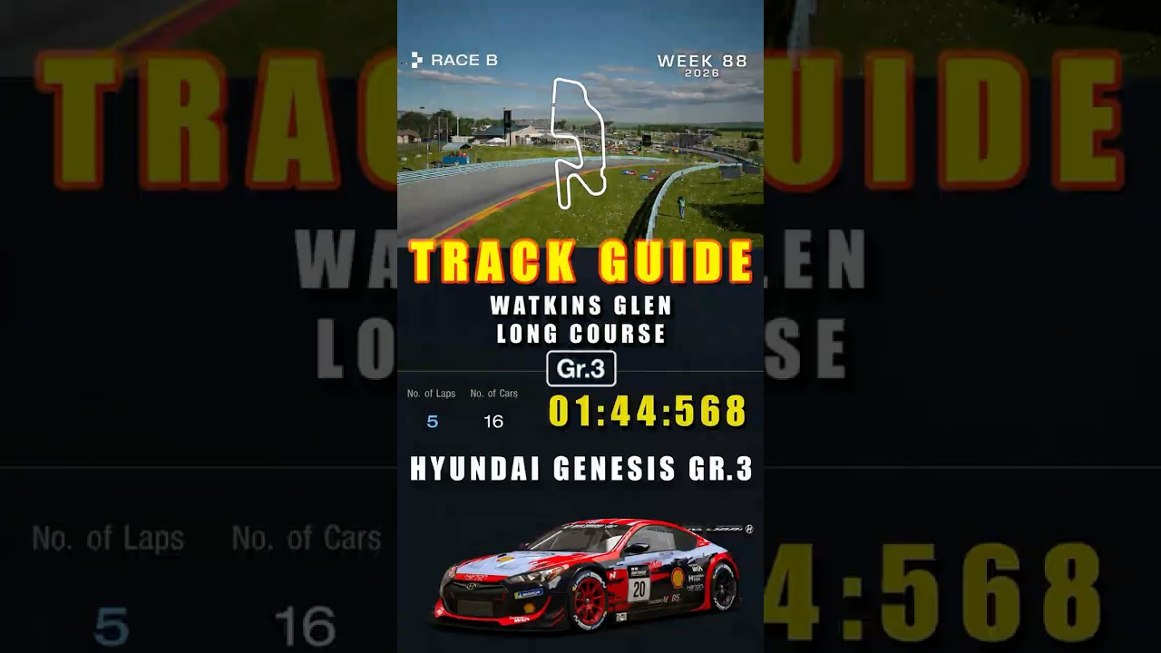 GT7 Track Guide Race B - Week 88 - Watkins Glen Long in Hyundai Genesis Gr 3