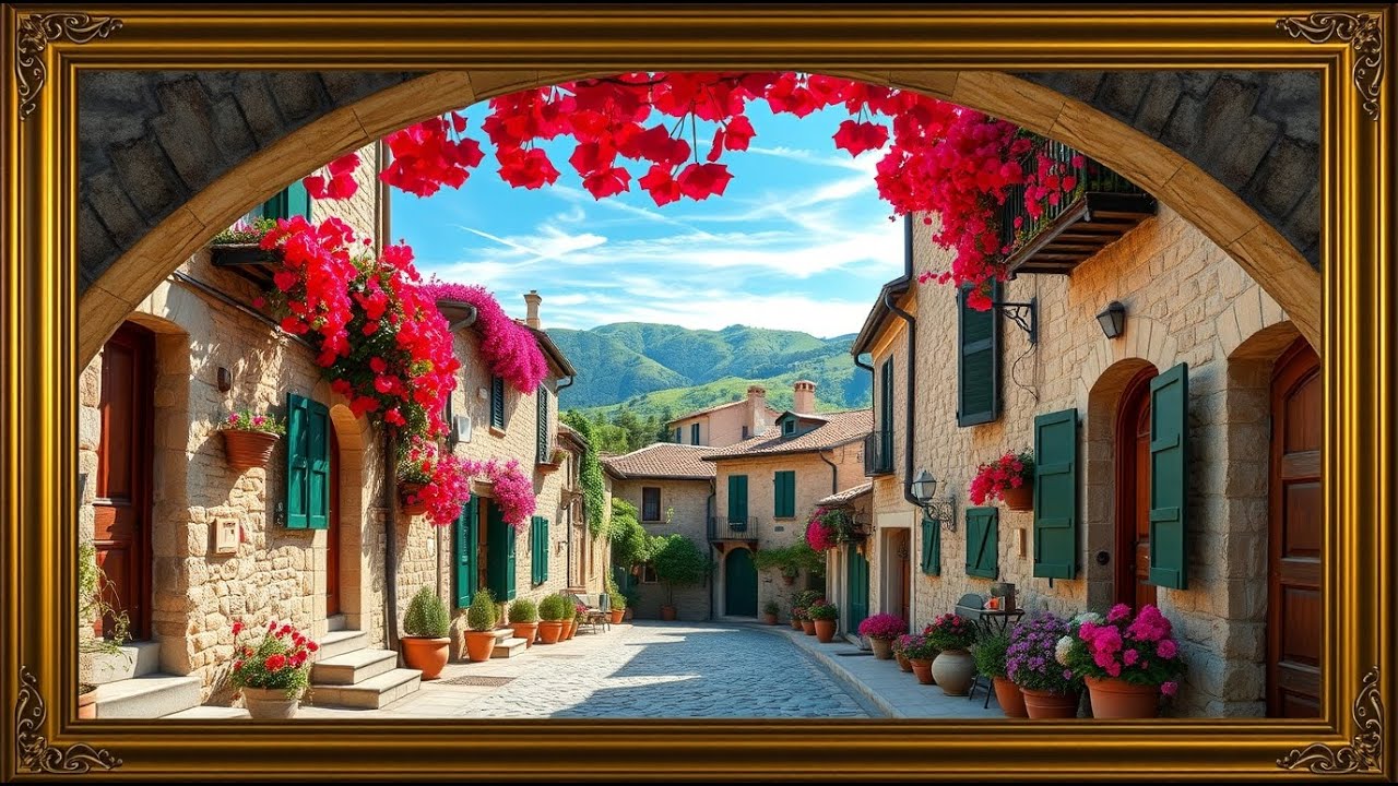 Vintage Village Framed TV Art 🖼️ 4K Art Screensaver | Samsung Frame TV Gold Frame Décor