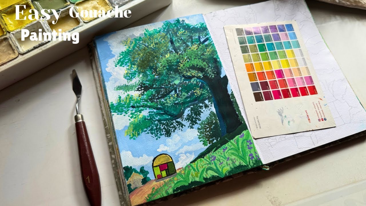 HiMi Gouache painting🌱Easy gouache landscape painting✨studio Ghibli painting KIkis Delivery service