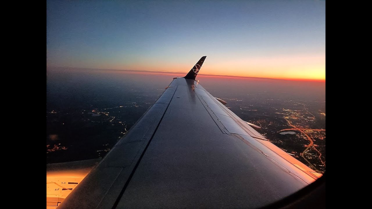 LOT landing at night    aiport Košice   Embraer 170 passenger view