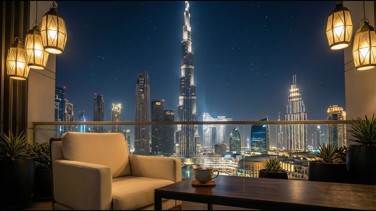 Dubai Balcony Ambience, Burj Khalifa View, Soft Piano for Sleep, Relax, Study (1 Hour)