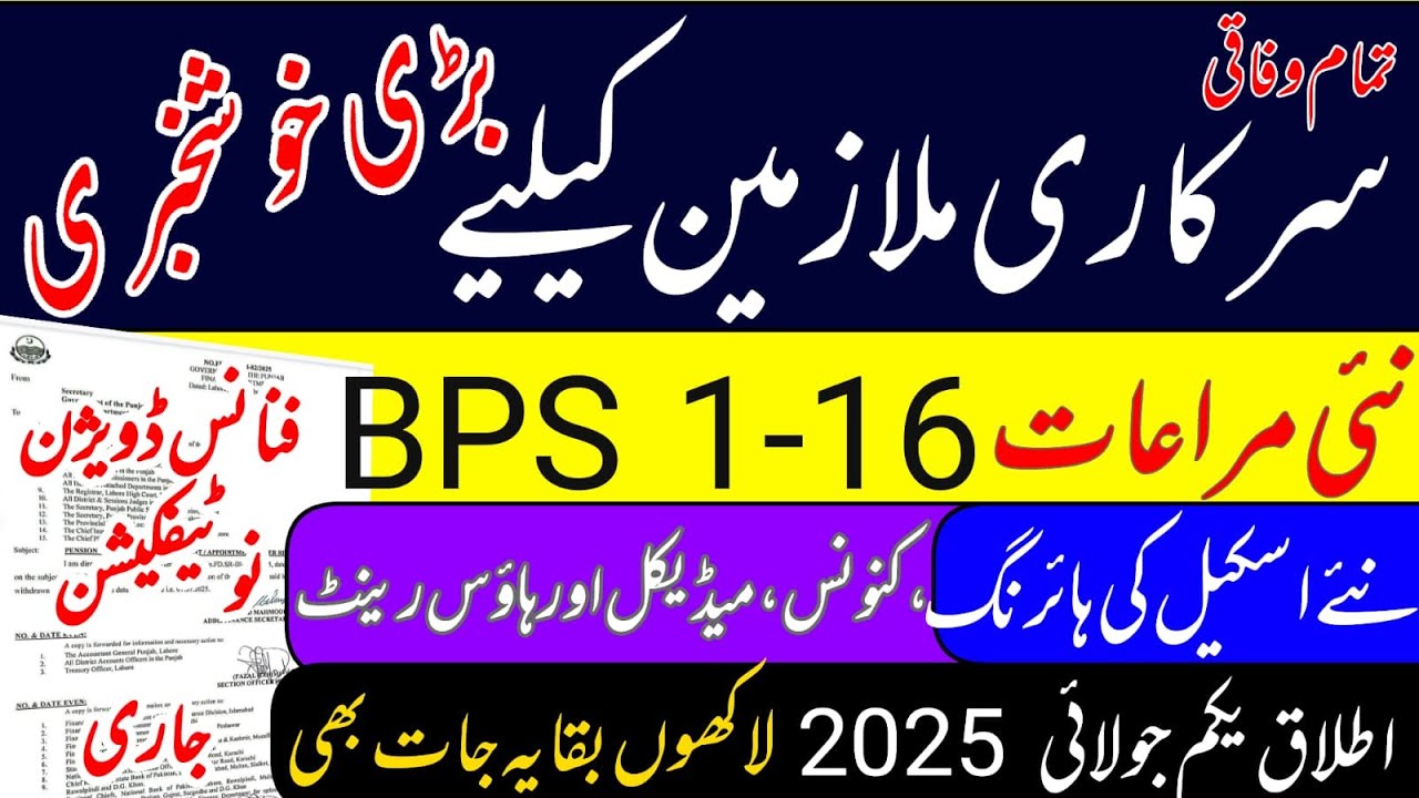 Notification Special Dispensation Civil Servants BPS 01 to BPS 16 ||  New Pay and Allowances