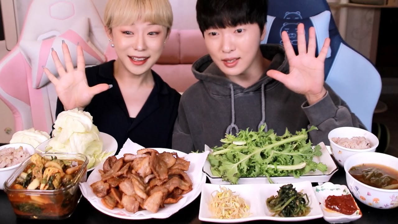 1차로 삼겹살 먹방 ( Feat.알베기 된장국, 양배추쌈, 치커리, 겉절이, 시금치, 콩나물) MUKBANGㅣKorean Home meal