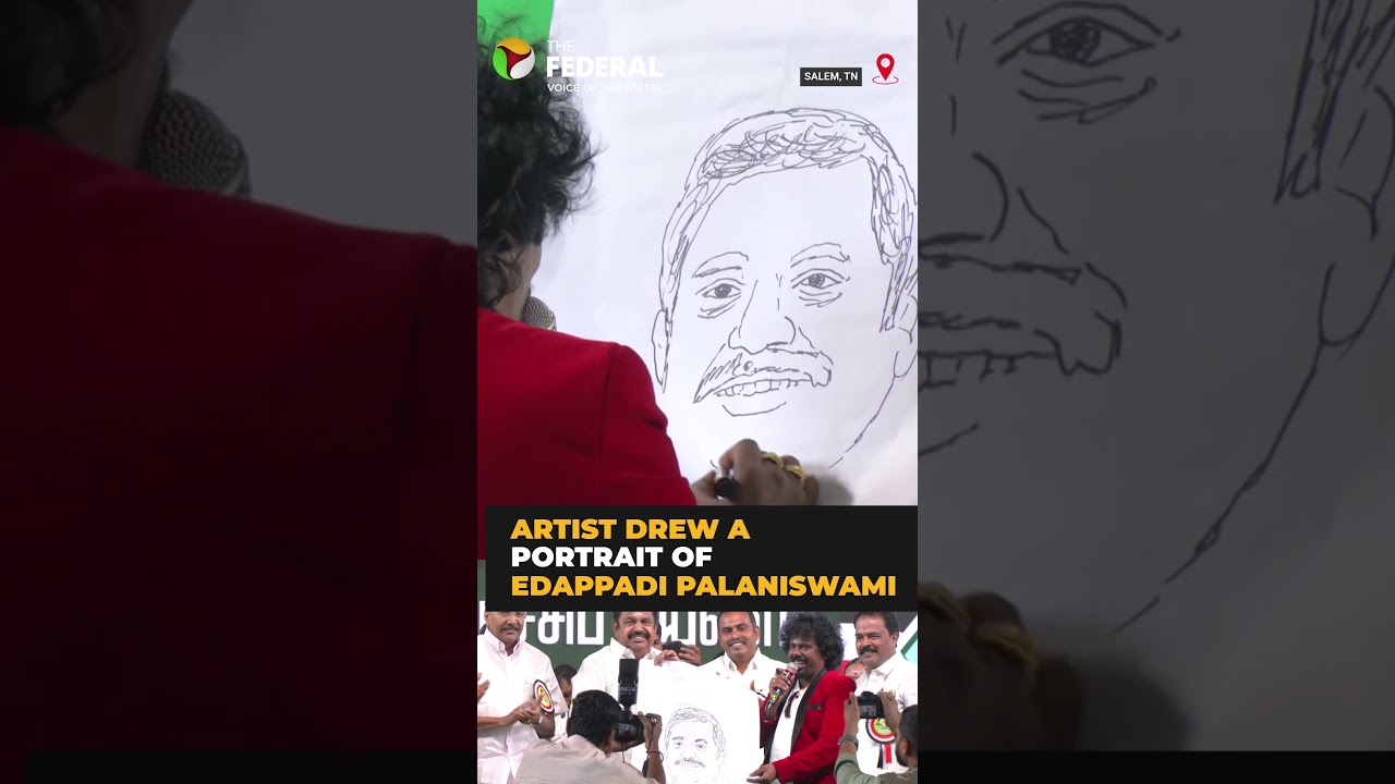 Artist sketches Edappadi Palaniswami's portrait during AIADMK event | #shorts