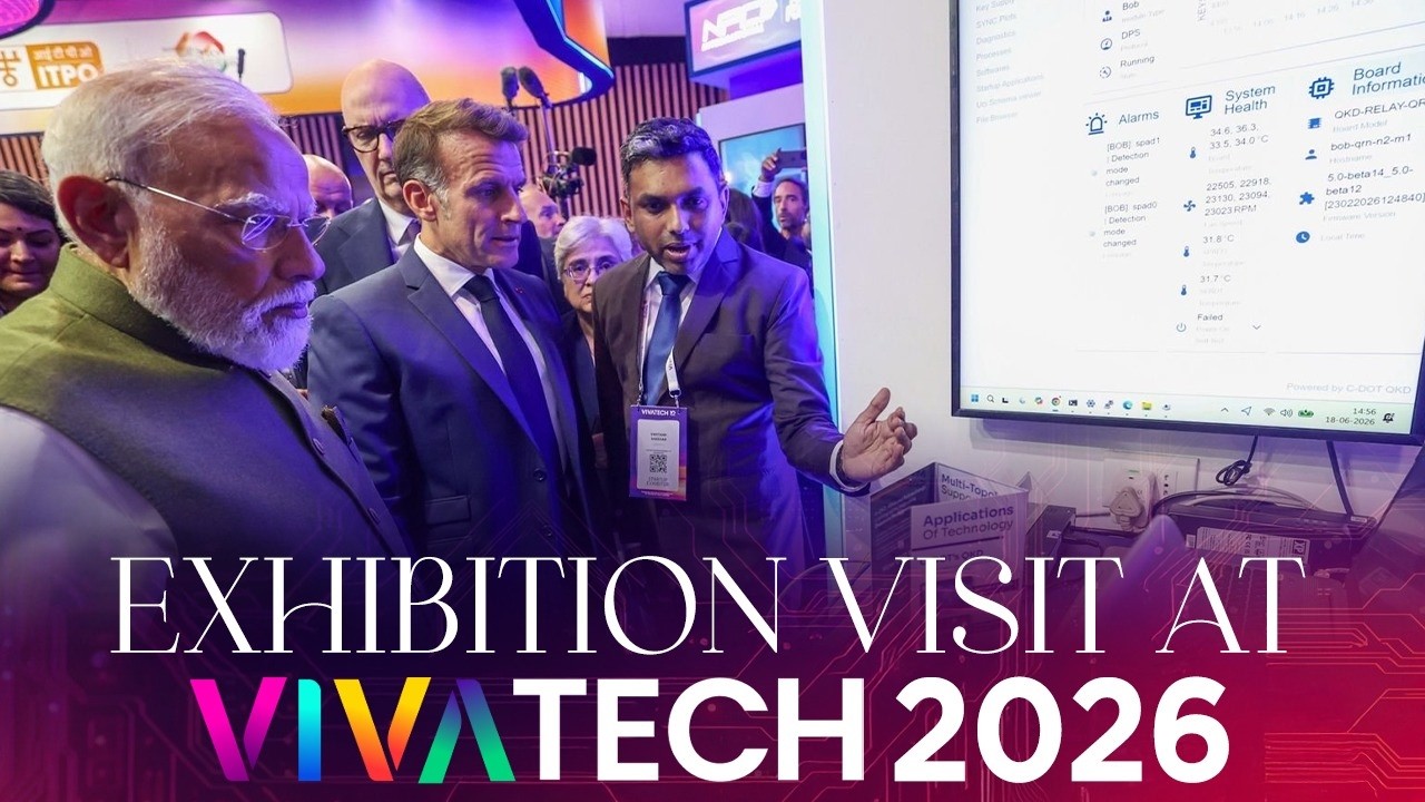 PM Modi visits an exhibition at the VivaTech 2026 Summit in Paris