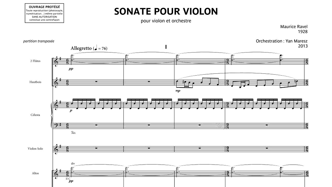 [Full Score] Ravel orch. Yan Maresz - Violin Sonata No. 2 (1928/2013)