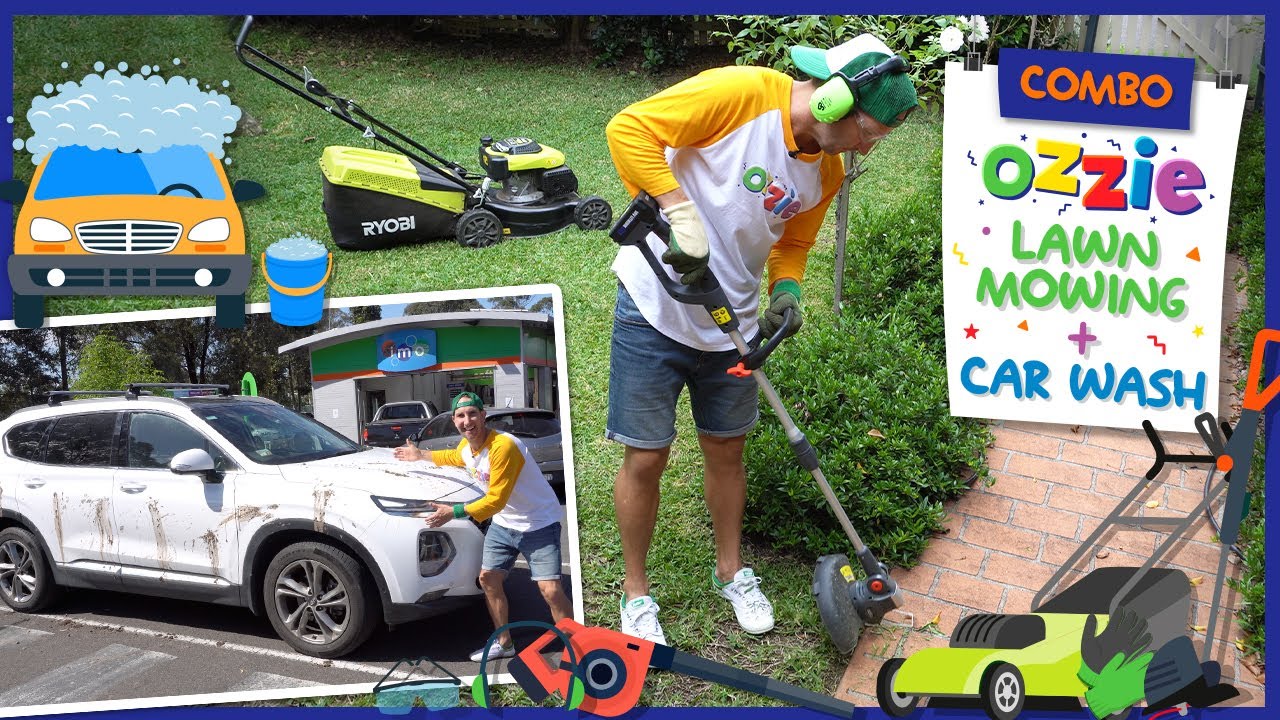 Lawn Mowers + Car Wash Fun For Kids With Ozzie | Educational Video For Kids Like Blippi