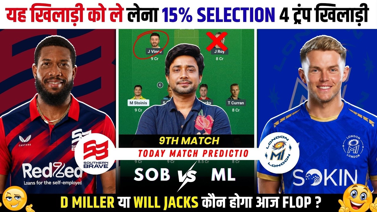 SOB vs ML Today Match Prediction | Southern Brave vs MI London Dream11 Prediction | The Hundred