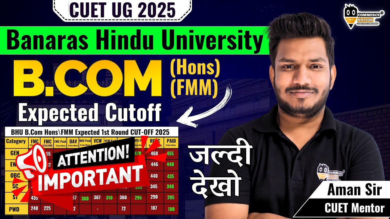 BHU CUET UG 2025 Expected Cutoff 2025 | BHU B.Com Hons/FMM Expected cutoff 2025 | bhu admission