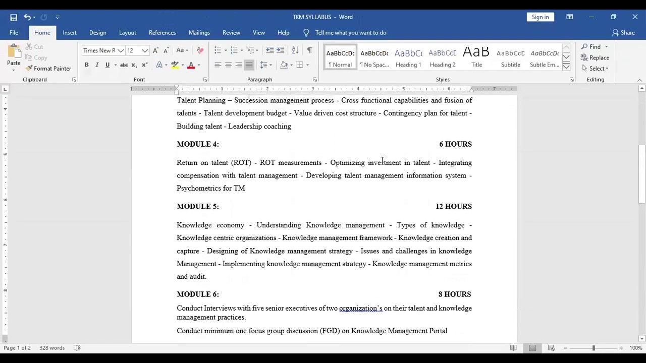 TALENT AND KNOWLEDGE MANAGEMENT - INTRODUCTION TO THE SYLLABUS