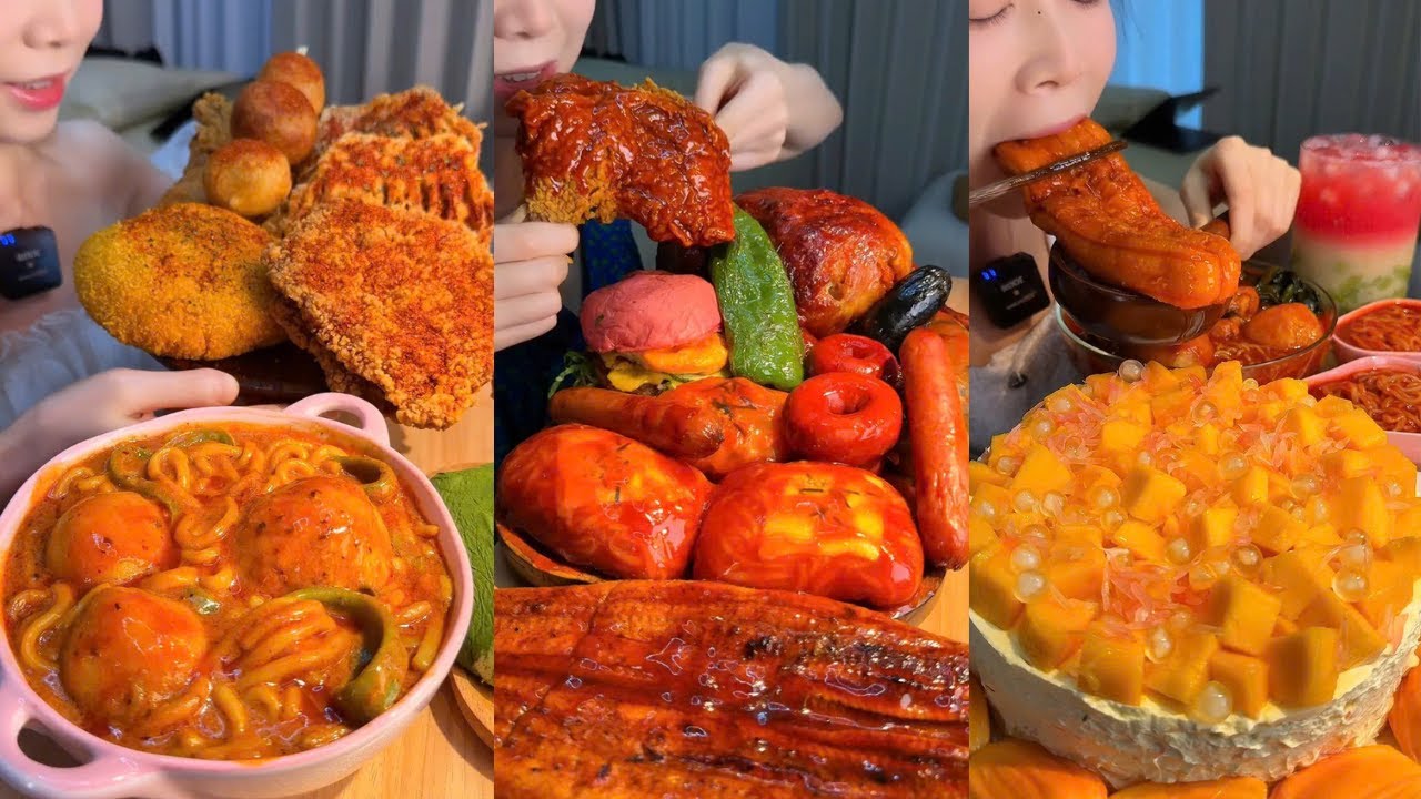 Chewy Mochi, Sticky Noodles, Spicy Sausages & Mango Cake Mukbang ASMR