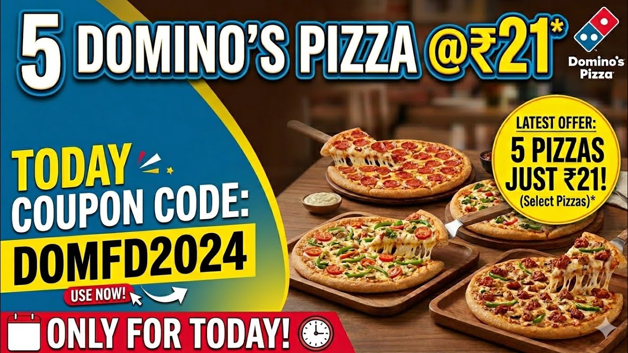 5 DOMINOS PIZZA in ₹21 मे😋|dominos coupon code today|Domino's Pizza offer|dominos pizza offers today