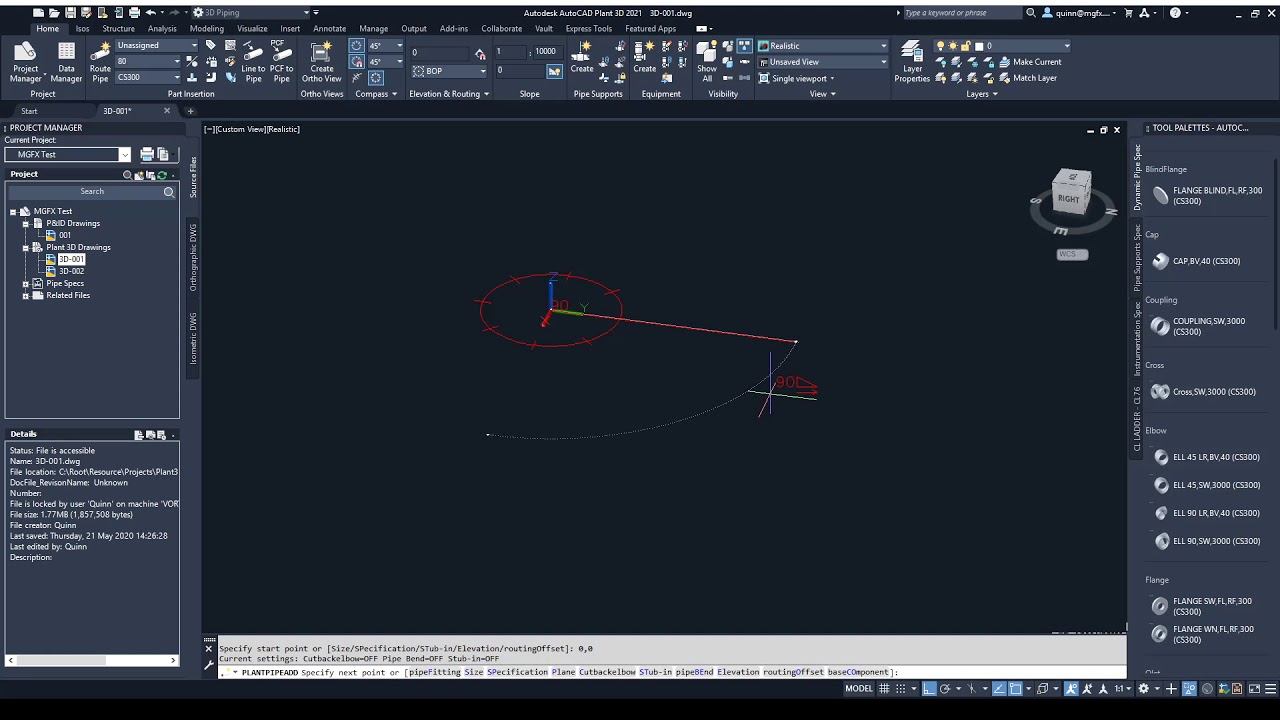 Plant 3D Quick Pipe Slope