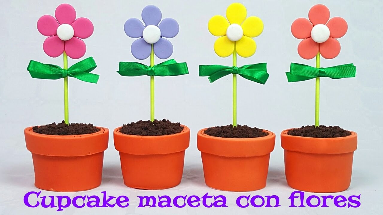 Cupcake maceta con flores de fondant | Mi tarta preferida