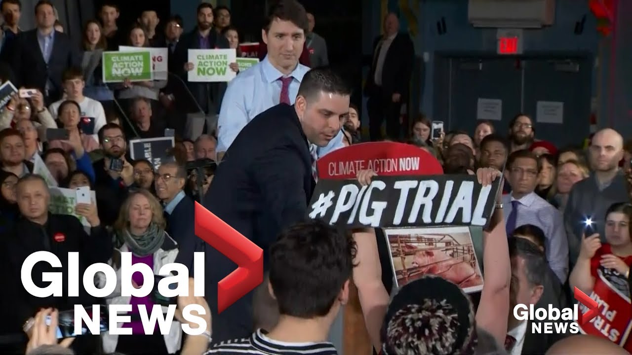 Hecklers interrupt Trudeau several times during climate rally amid SNC-Lavalin controversy