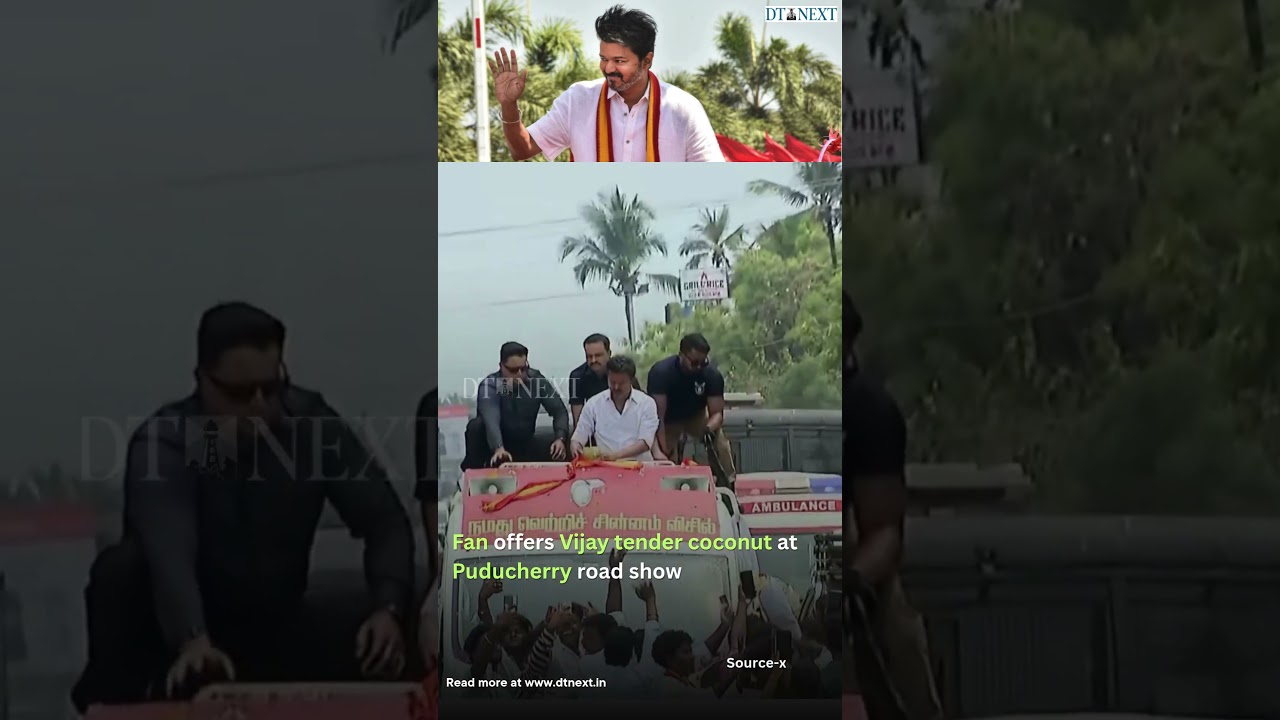 Fan offers Vijay tender coconut at Puducherry road show