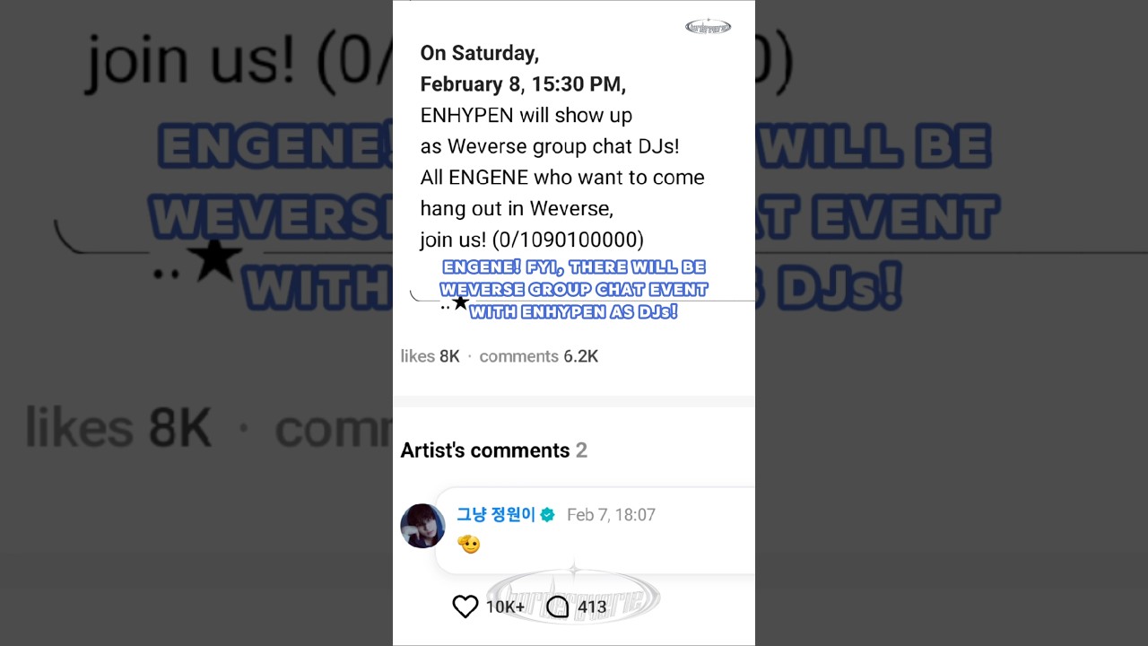 FYI there will be Weverse Group Chat with ENHYPEN later! #enhypen #engene #weverse #kpop #jungwon
