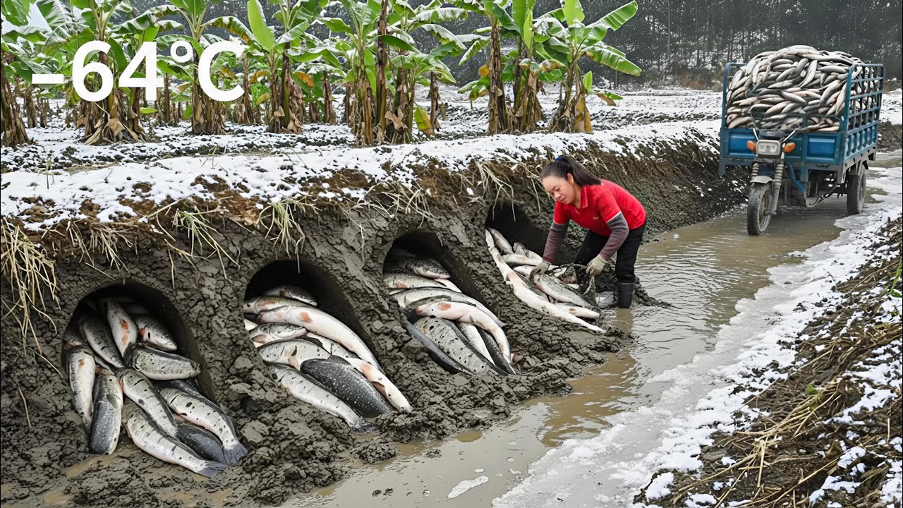 Harvesting Many Banana Catfish in the Village Coldest –64°C | Use 3-Wheeled Truck Go to Market Sell