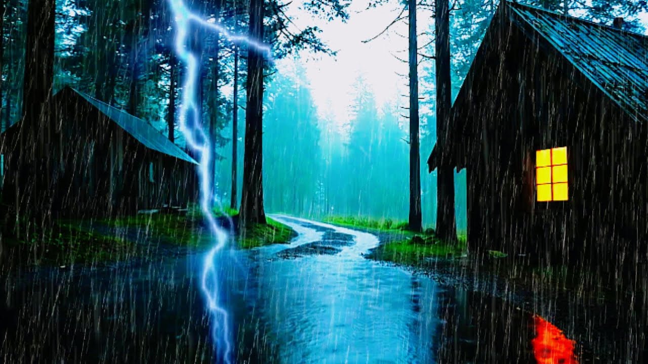 Fall Asleep in 3 Minutes 🌧️Heavy Rain and Thunder on Nature Forest for Deep Sleep and Stress Relief