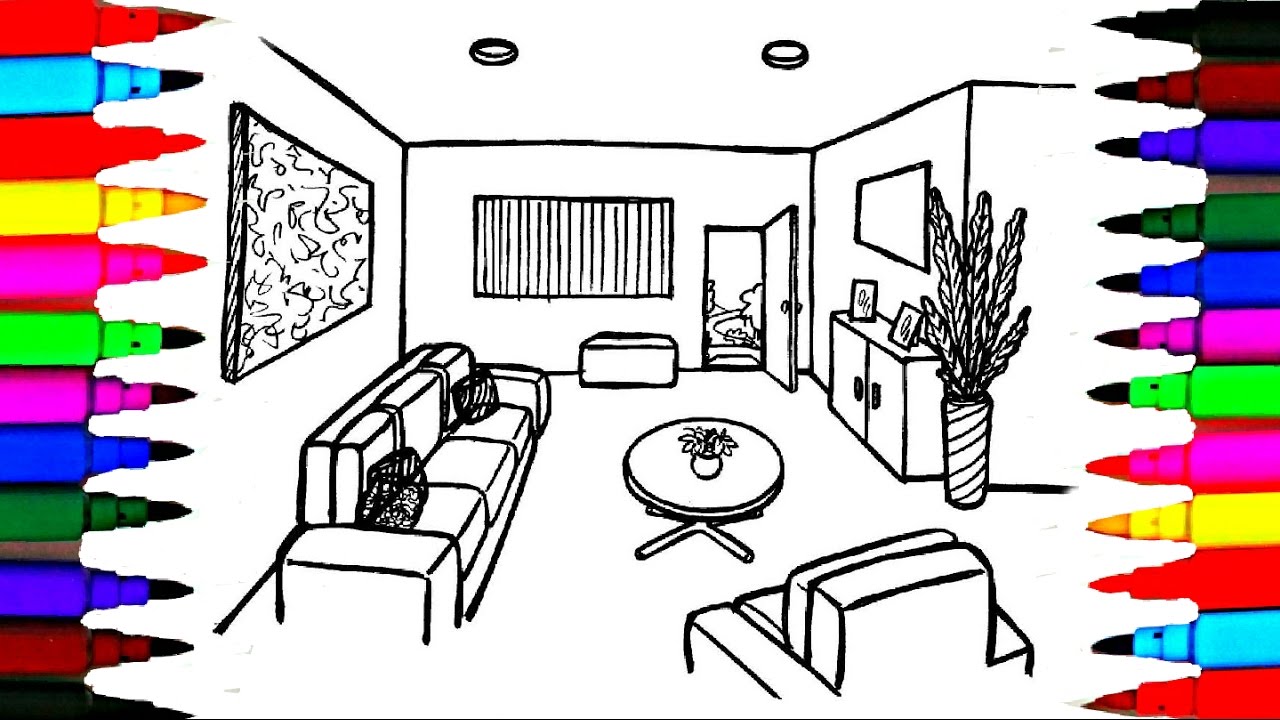 Coloring Pages Living Room l Dining l Bedroom l Lounge Drawing Pages l Learn Rainbow Colors
