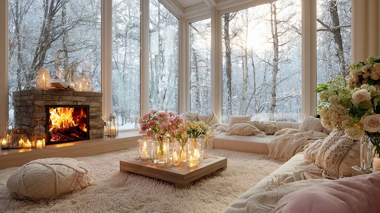 Natural Snow Wind and Fireplace Sounds for Deep Sleep, Anxiety Relief and Winter Relaxation