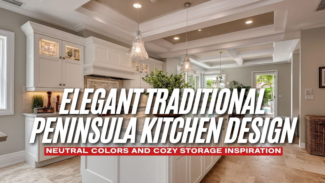 Elegant Traditional Peninsula Kitchen Design with Neutral Colors and Cozy Storage Inspiration