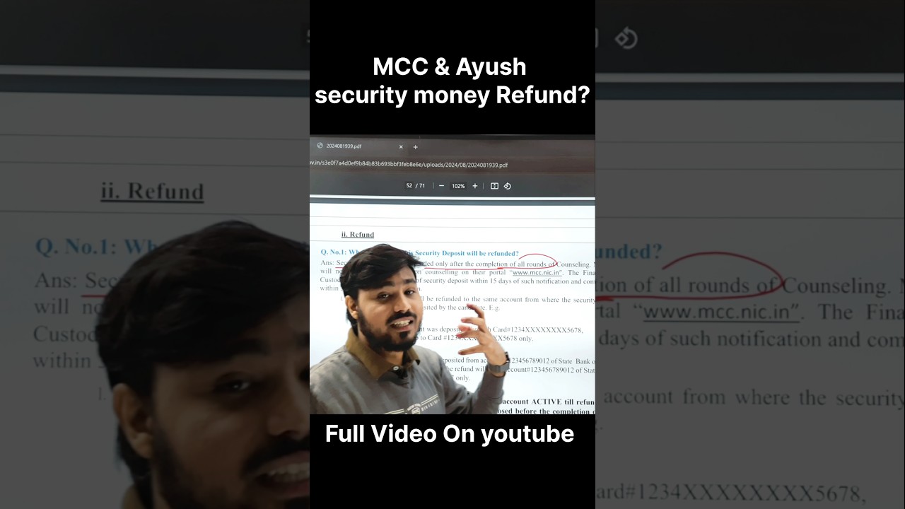 Security Money Refund Process💥 | MCC, Ayush Counselling #neet2024#neetcounselling2024
