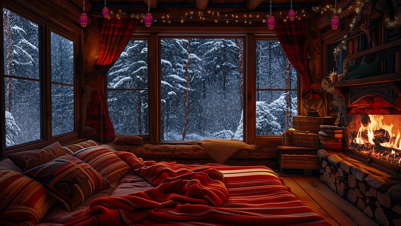 Wooden cabin winter wonderland | Instant Sleep Aid With The Comforting Ambiance Of A Crackling Fire