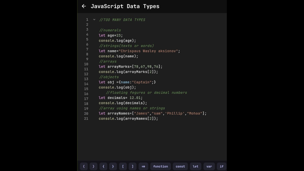 best full tutorial practical javascript data types and variables examples 26 mins