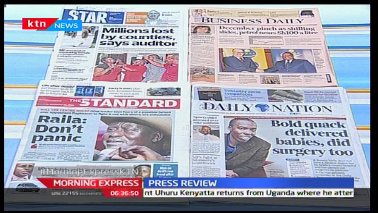 Major headlines on Kenyan newspapers