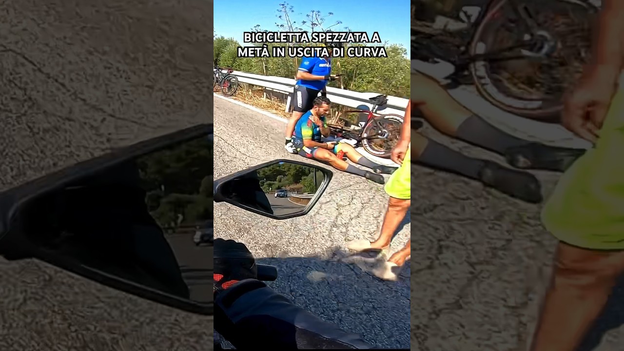 BICICLETTA SPEZZATA A MET&Agrave; IN USCITA DI CURVA #bici #crash #bikecrashing #baddriver #bike #incidente