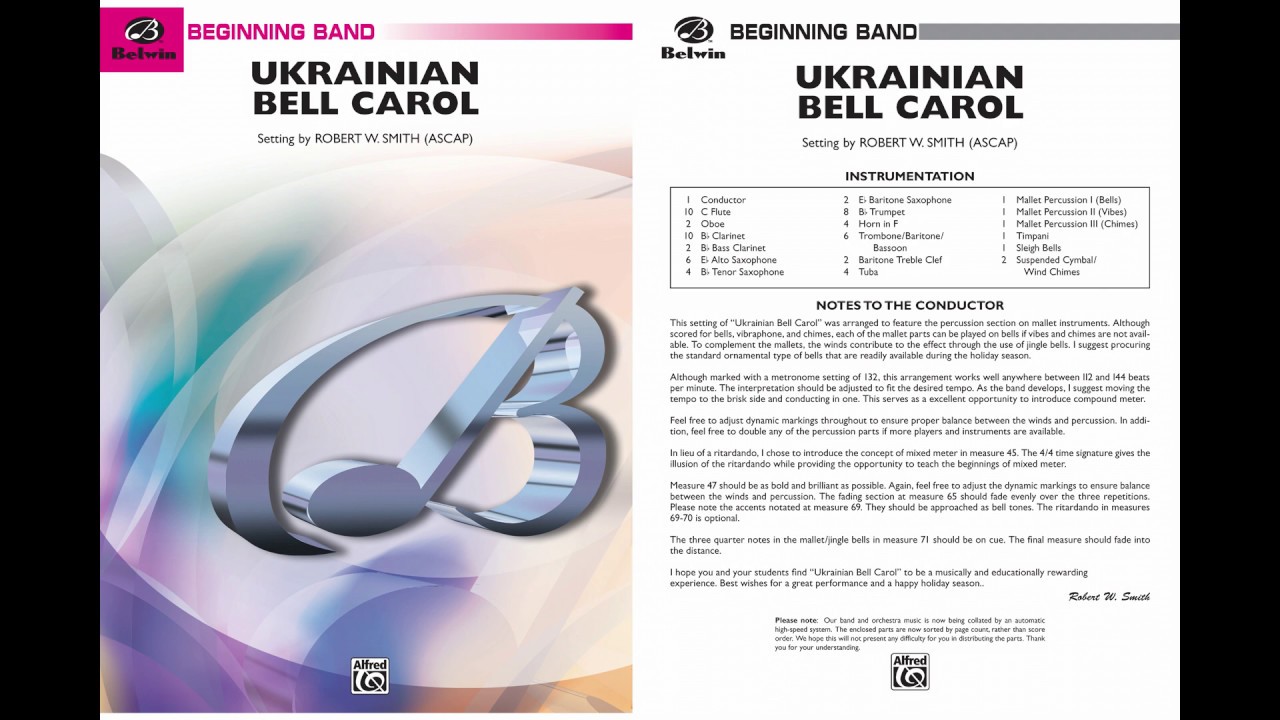 Ukrainian Bell Carol, Setting by Robert W. Smith – Score & Sound