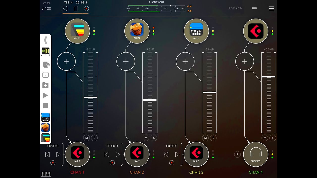 AUM, Audiobus, AB Remote, LINK, DrumJam, Fugue, Gadget, Cubasis, Record