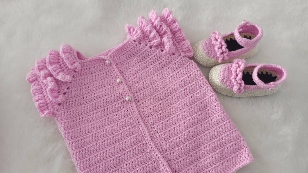 ☘️tığ işi fırfırlı(9_12) aylık kız bebek yelek yapımı☘️ #baby #babygirl #pinterest