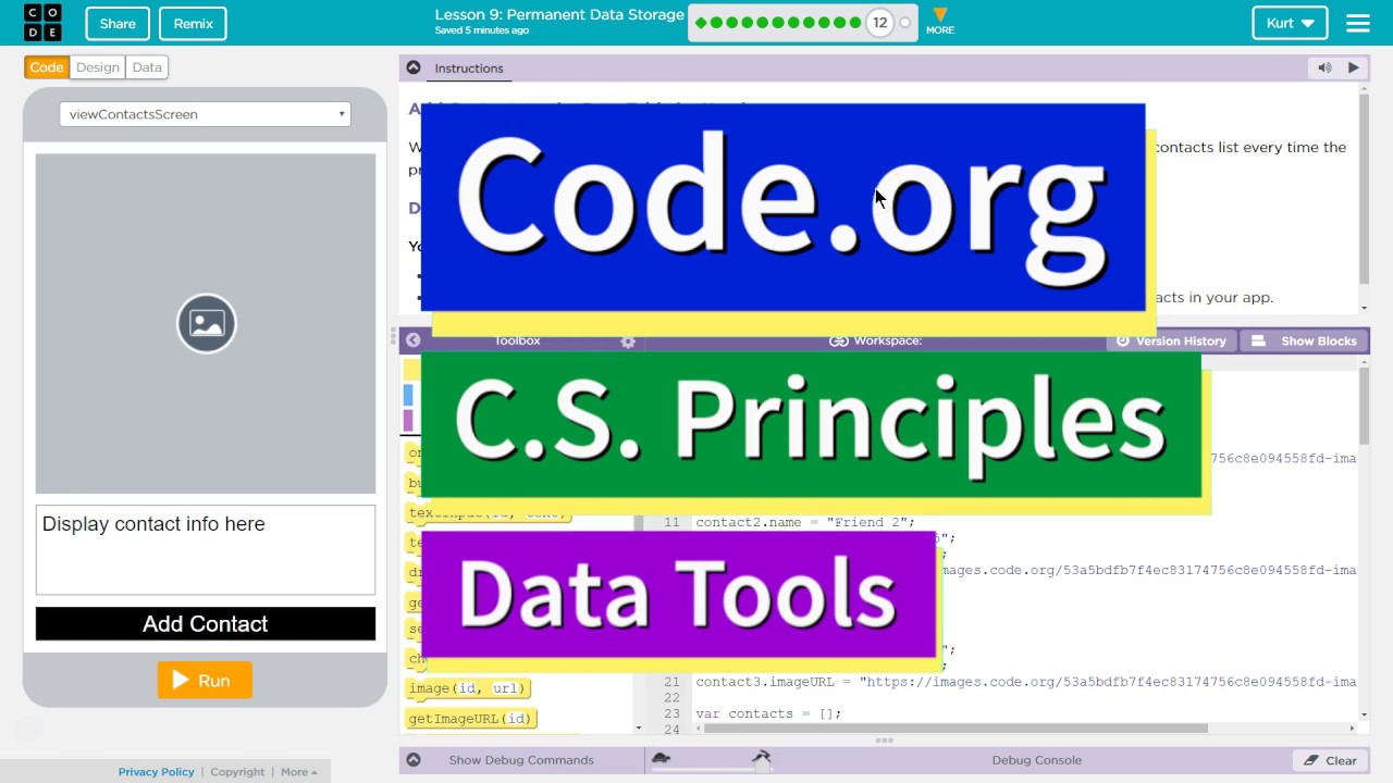Permanent Data Storage Lesson 9.12 Tutorial with Answers Code.org CS Principles