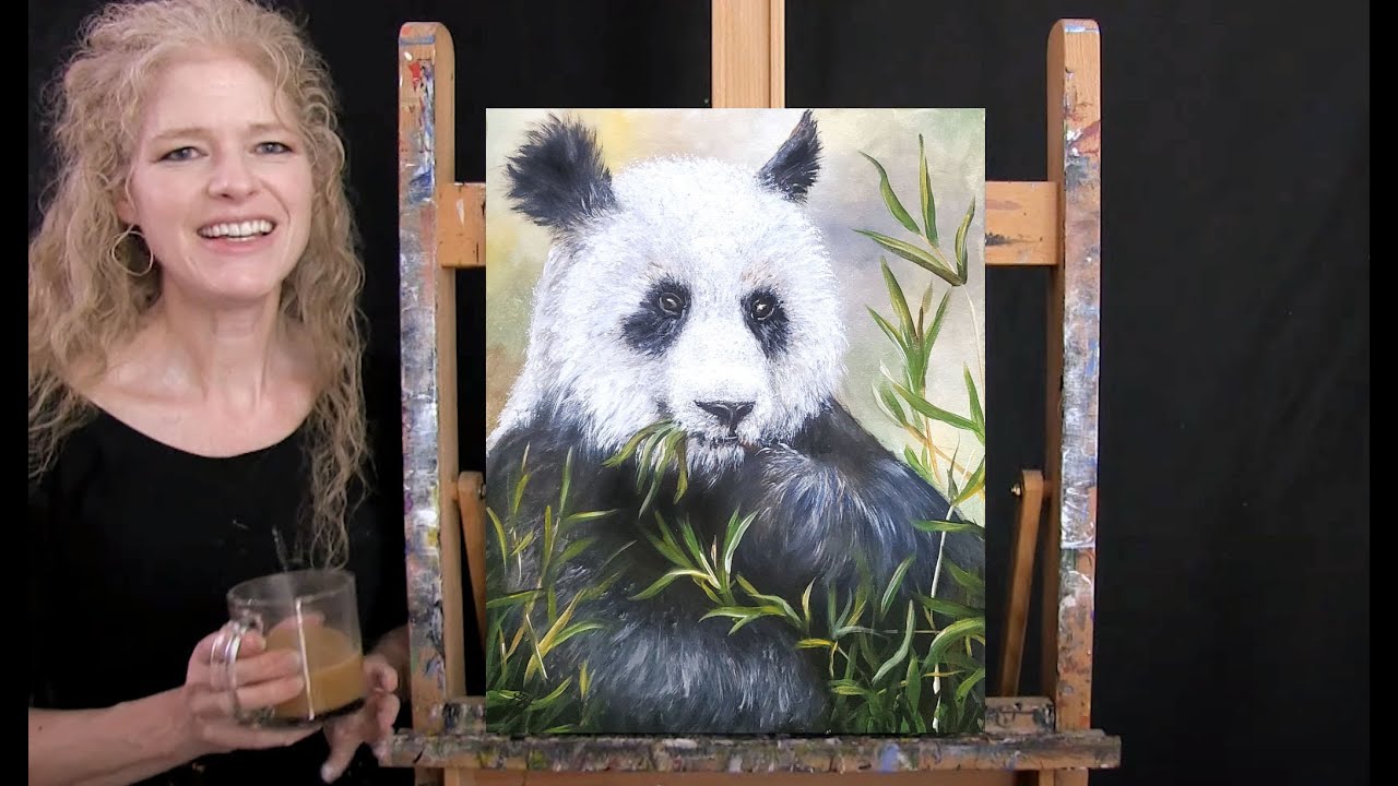 Learn How to Paint BAMBOO PANDA with Acrylic - Paint and Sip at Home - Fun Step by Step Tutorial