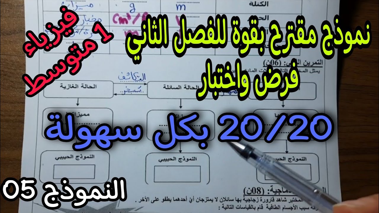 نموذج مقترح بقوة للفصل الثاني فرض واختبار للسنة اولى متوسط النموذج 05