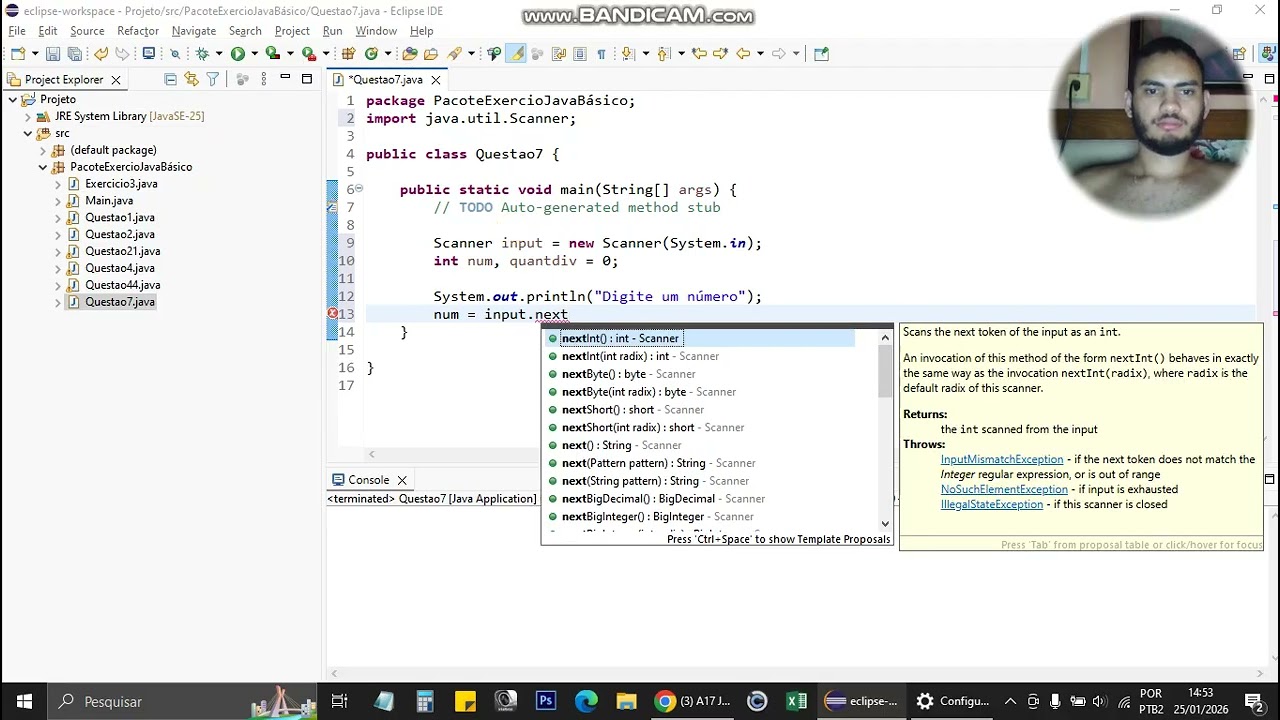 Praticando Lógica de Programação utilizando JAVA - Número primo e sequência de divisores