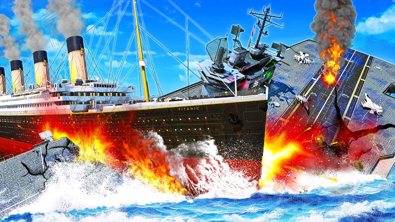 Titanic CRASHES into Aircraft Carrier in GTA 5!