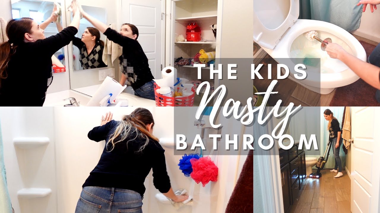 KIDS NASTY BATHROOM SCRUB DOWN // CLEANING MOTIVATION // CLEANING MOM